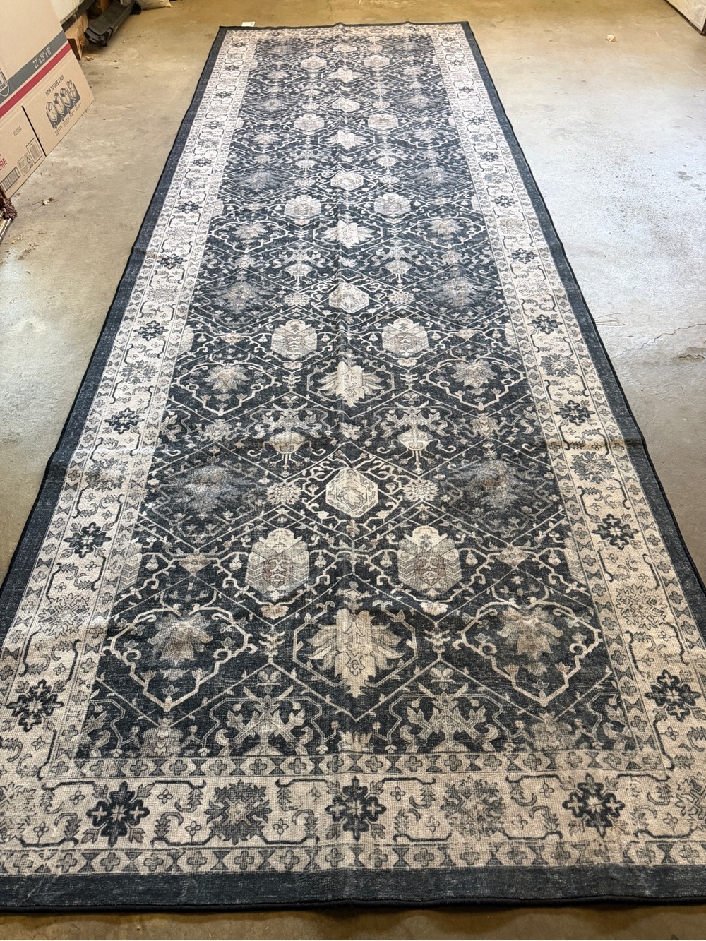 Rug Washable 4' x 12' Gray Black Boho New Runner Hallway Slip Resistant Low Pile
